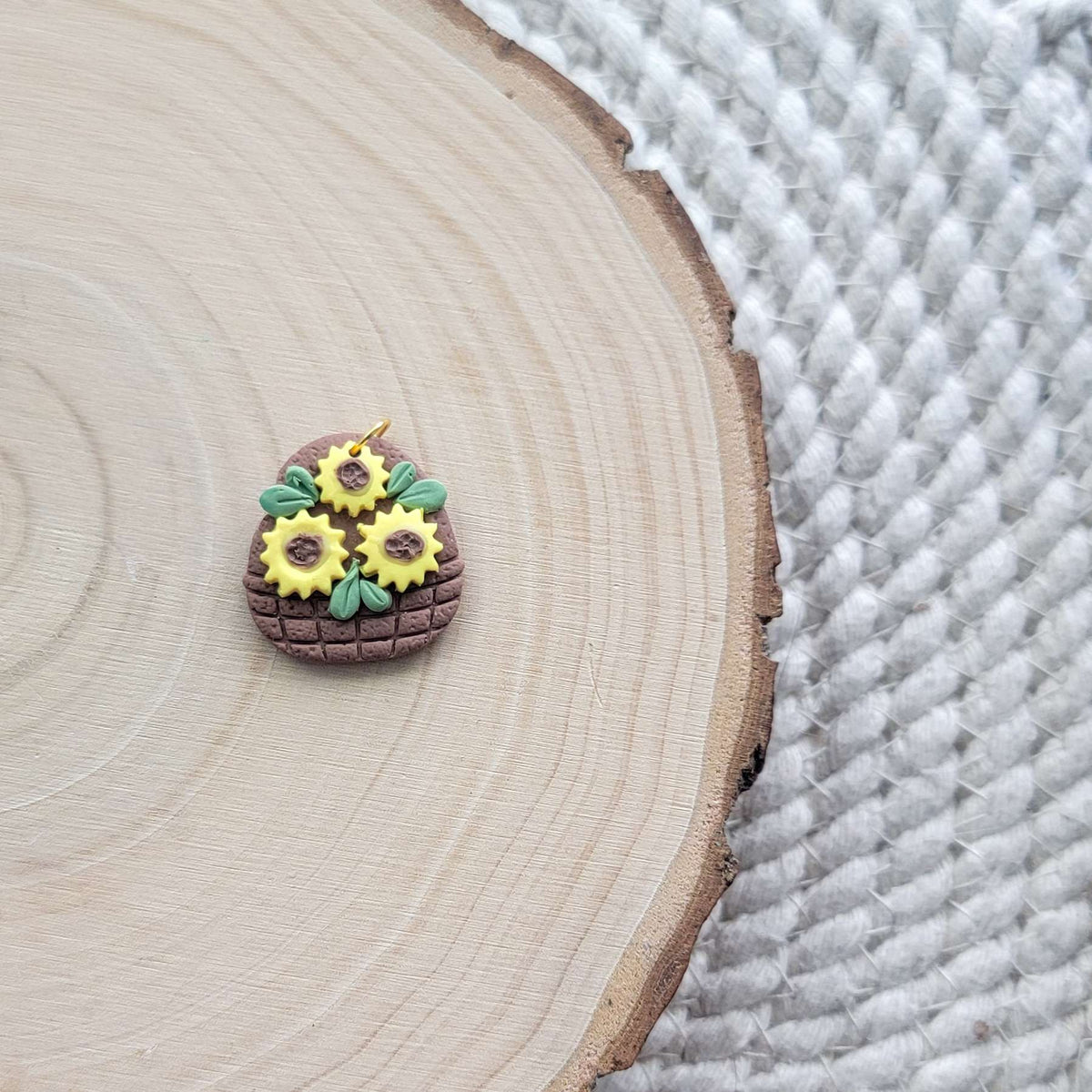 Sunflower Basket Clay Charm