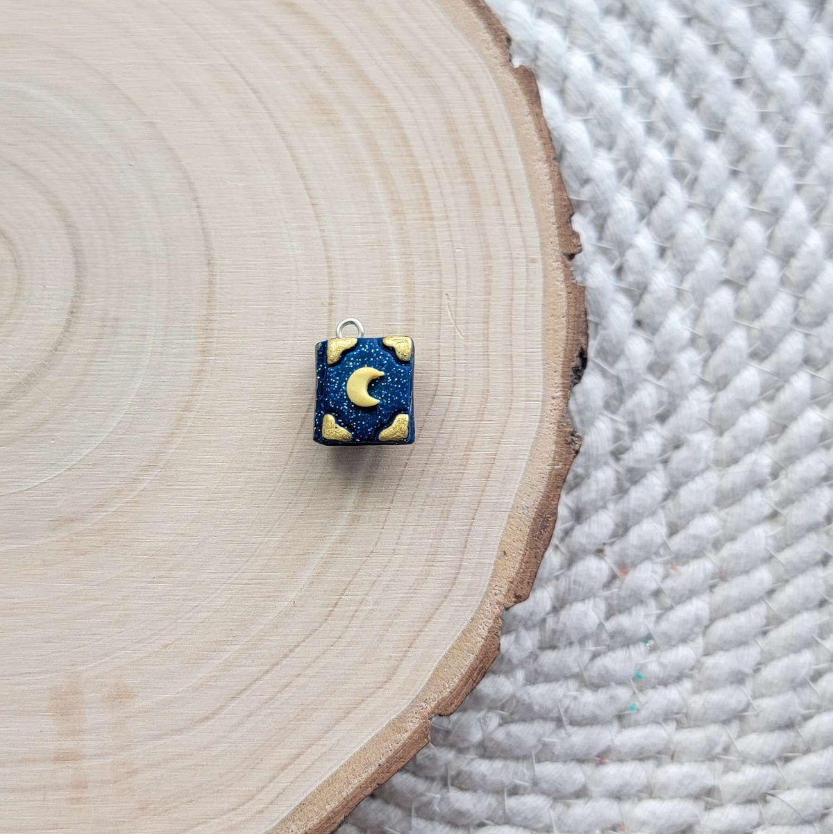 Blue and Gold Moon Book Clay Charm