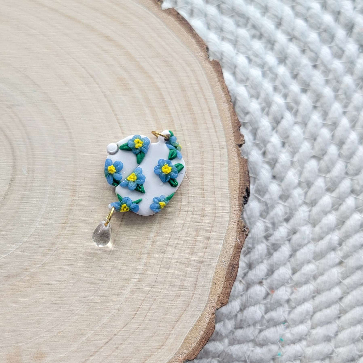 Blue Flowers Teapot Clay Charm