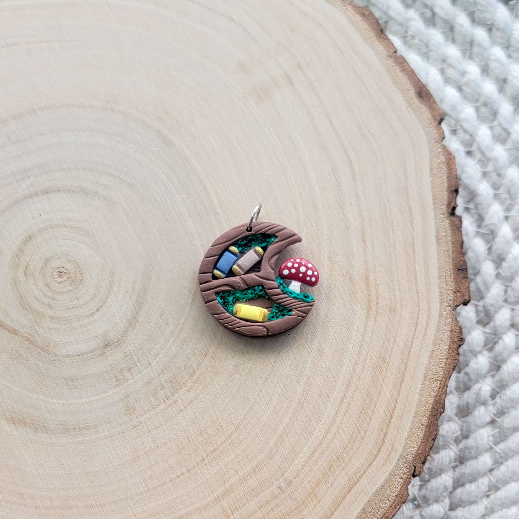 Moon and Mushroom Bookshelf Clay Charm