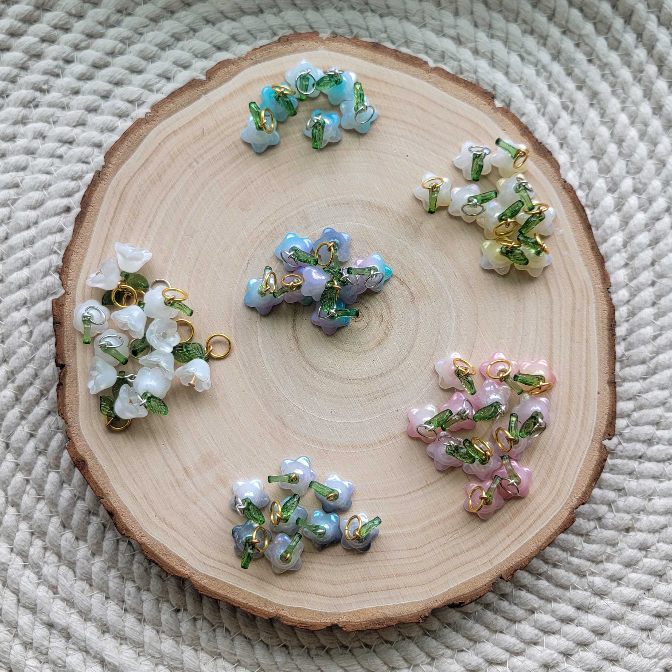 Acrylic and Glass Flowers with leaves bead Charms