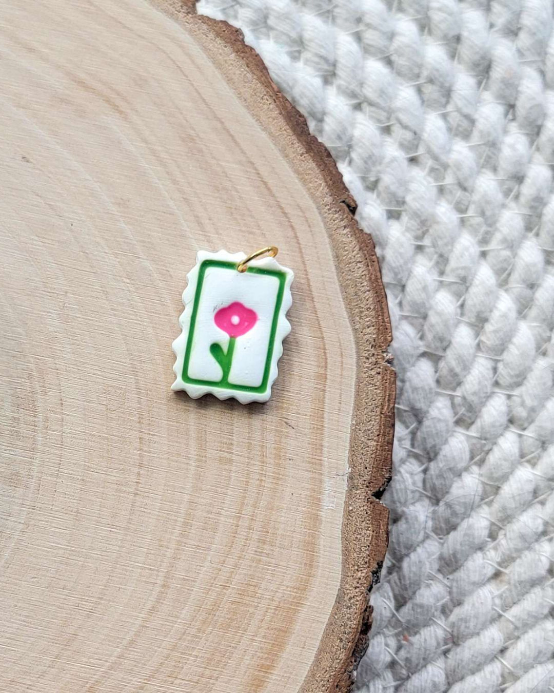 Small Postal Stamp Flower Clay Charm